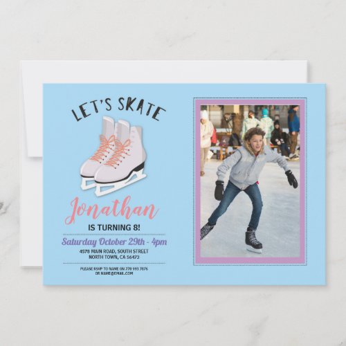 Ice_Skating Skate Blue Photo Birthday Party Invite