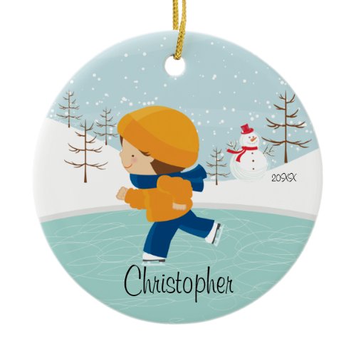 Ice Skating Skater Boy Dated Christmas Ornament