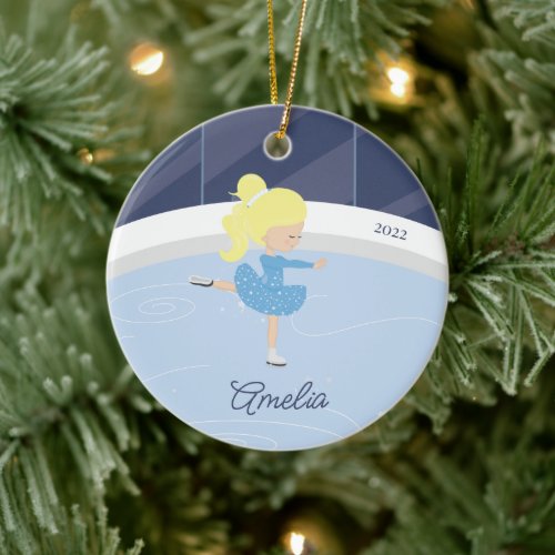 Ice Skating Skater Girl Dated  Ceramic Ornament