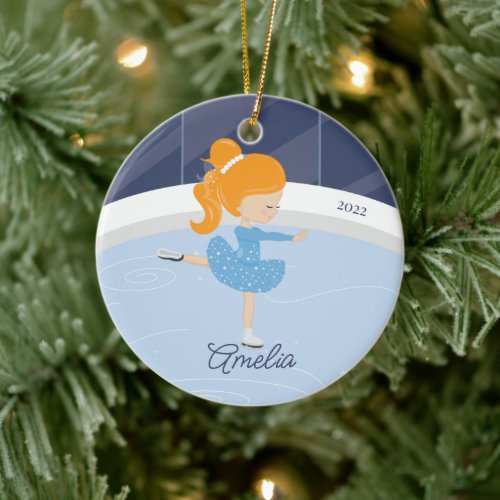 Ice Skating Skater Girl Dated  Ceramic Ornament