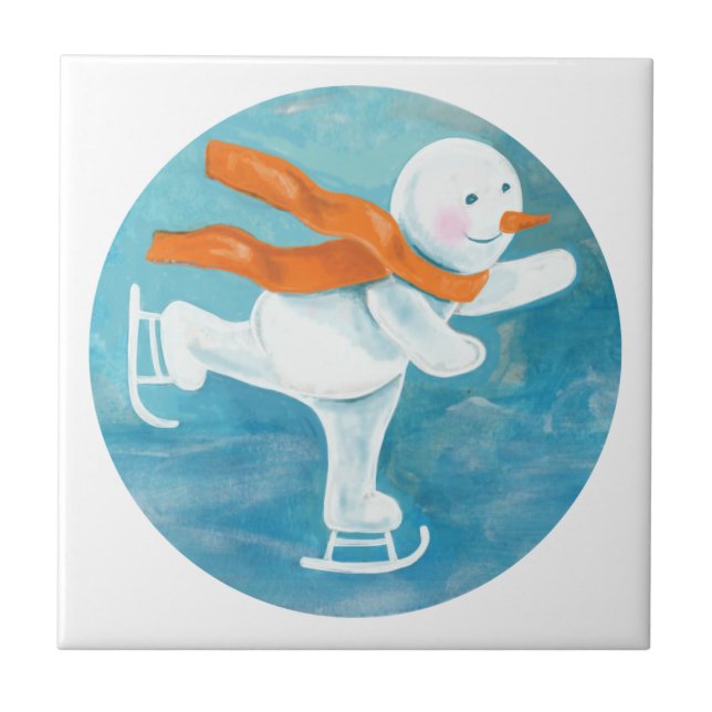 Ice Skating Snowman  Ceramic Tile (Front)