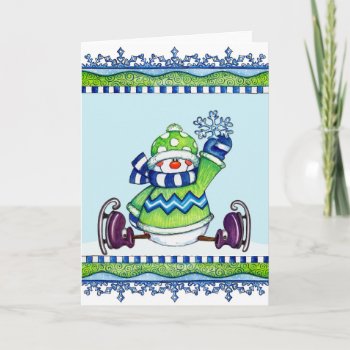 Ice Skating Snowman - Greeting Card by marainey1 at Zazzle