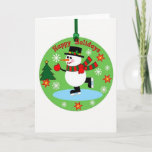 Ice Skating Snowman Ornament Happy Holidays Card