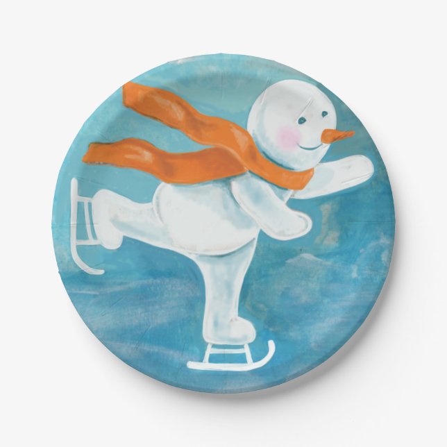 Ice Skating Snowman  Paper Plates (Front)