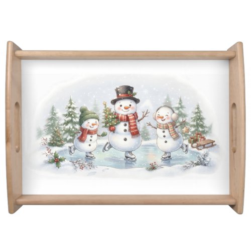 Ice Skating Snowman Serving Tray