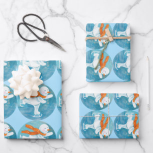 Ice Skating Snowman Wrapping Paper Sheets