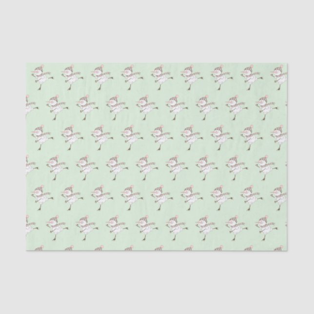 Ice Skating Snowmen Green   Tissue Paper (Front)