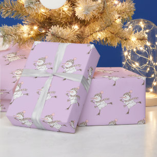 Ice Skating Snowmen Purple Wrapping Paper