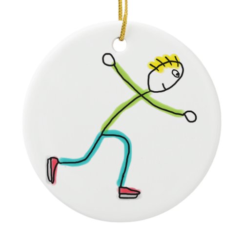 Ice Skating Stickman Ceramic Ornament