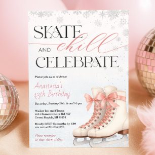 Ice Skating Teen Birthday Invitation - Pink Bow