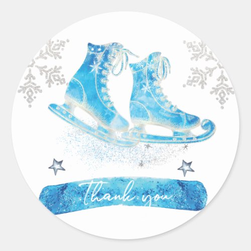 Ice Skating Thank you Party Classic Round Sticker