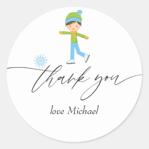 Ice Skating themed Christmas Birthday Party Classic Round Sticker
