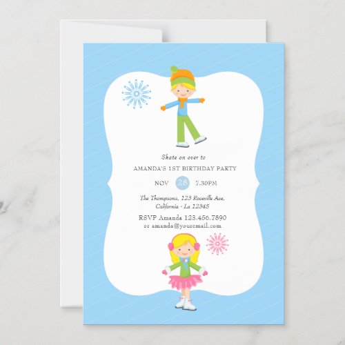 Ice Skating themed Christmas Birthday Party Magnetic Invitation