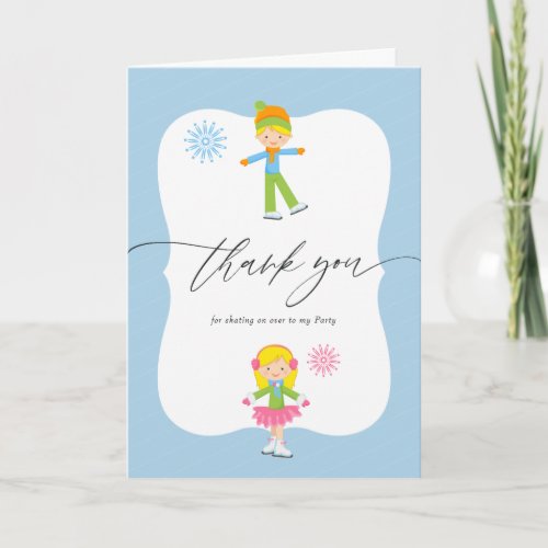 Ice Skating themed Christmas Birthday Party Thank You Card