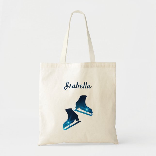 Ice skating tote bag figure skates blue stars (Front)