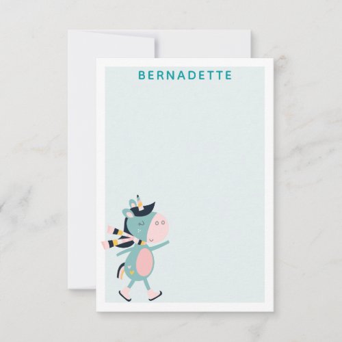 Ice Skating Unicorn Teal Pink Personalized Note Card