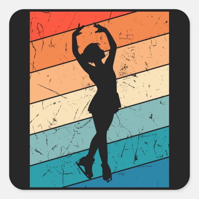 ICE SKATING VINTAGE Figure Skating Gift Ice Square Sticker (Front)