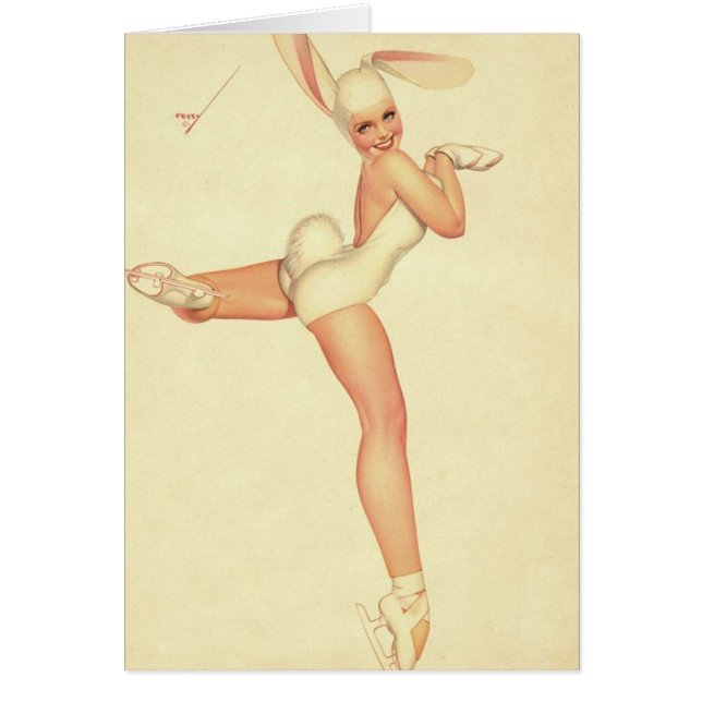 Ice-Skating Vintage Pinup in Rabbit Costume Cards (Front)