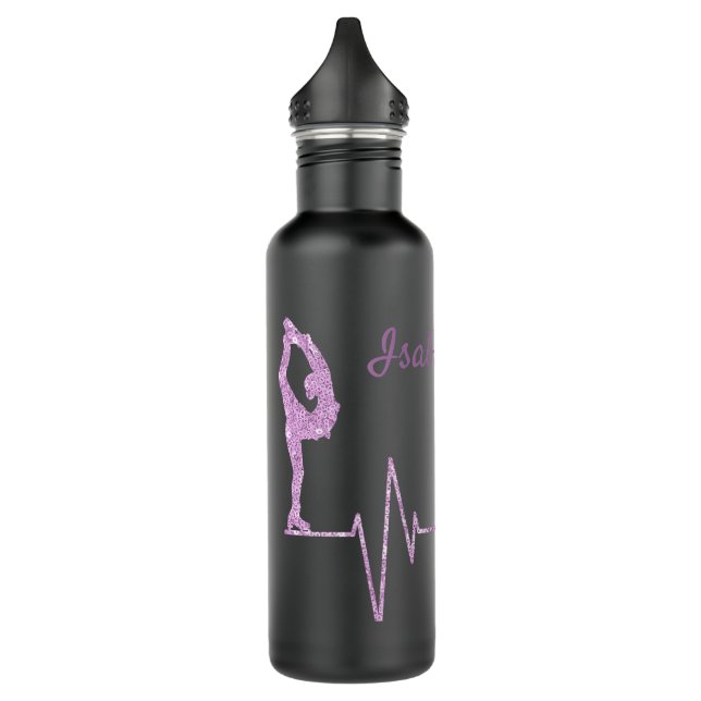 Ice skating water bottle heartbeat purple sequins (Left)