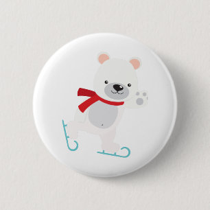 Ice Skating Winter Bear Button