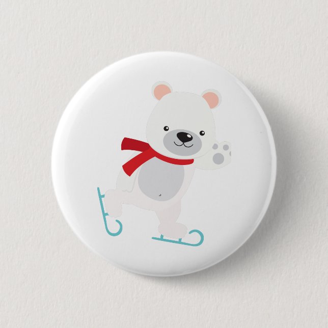 Ice Skating Winter Bear Button (Front)
