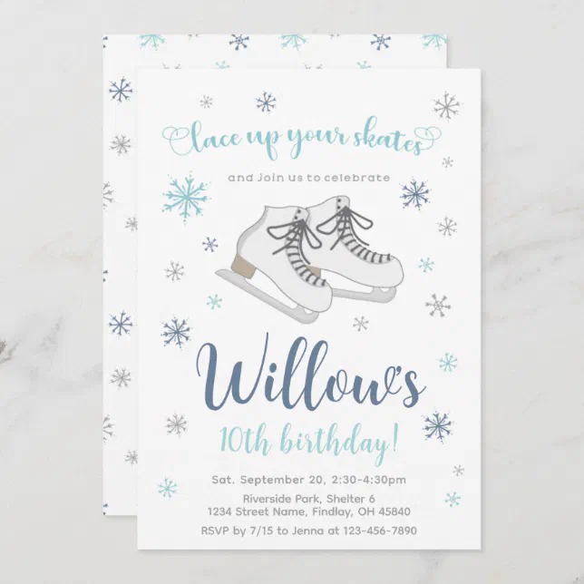 Ice Skating Winter Birthday Party, Blue, Any Age Invitation | Zazzle