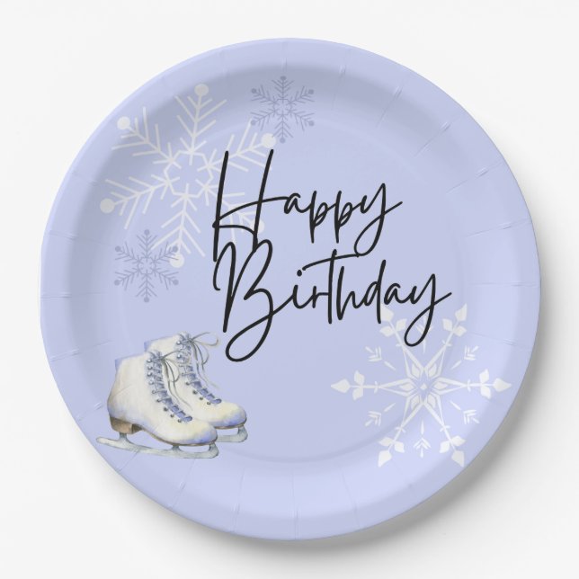 Ice Skating Winter Birthday Party Paper Plates (Front)