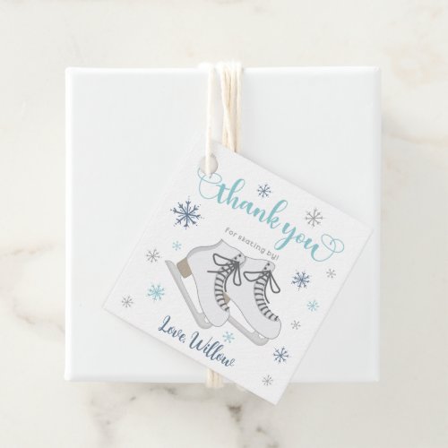 Ice Skating Winter Blue Birthday Thank You Favor Tags