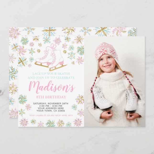 Ice Skating, Winter wonderland with photo Invitation (Front/Back)