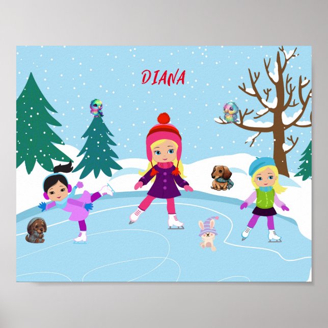  ICE SKATING with friends & animals watching Poster (Front)