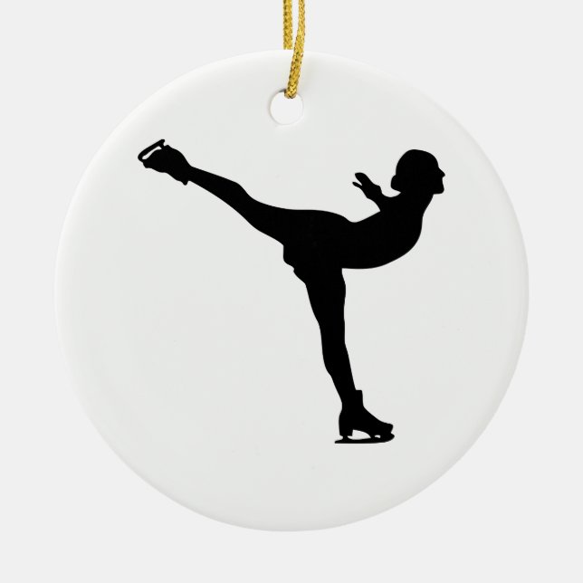 Ice Skating Woman Silhouette Ceramic Ornament (Front)