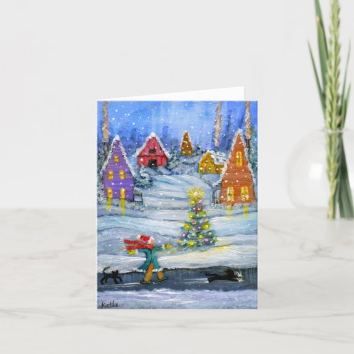Ice Slider winter holiday card with cats