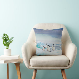 Ice & Snow Adelie Penguins Antarctica Throw Pillow