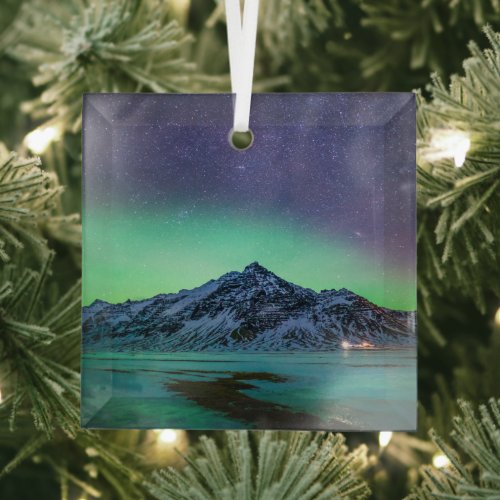 Ice  Snow  Aurora Borealis Milky Way Iceland Glass Ornament