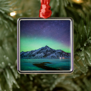 Ice & Snow   Aurora Borealis Milky Way Iceland Metal Ornament