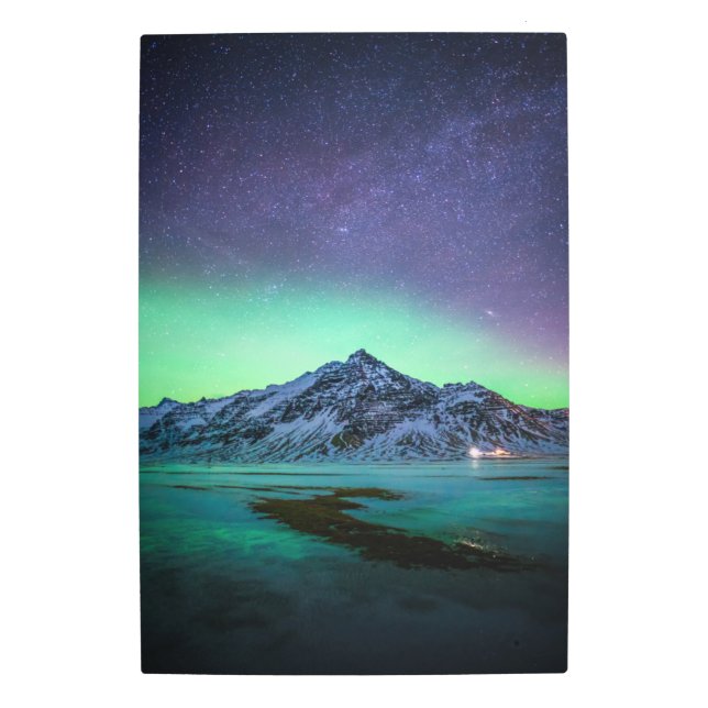 Ice & Snow | Aurora Borealis Milky Way Iceland Metal Print (Front)