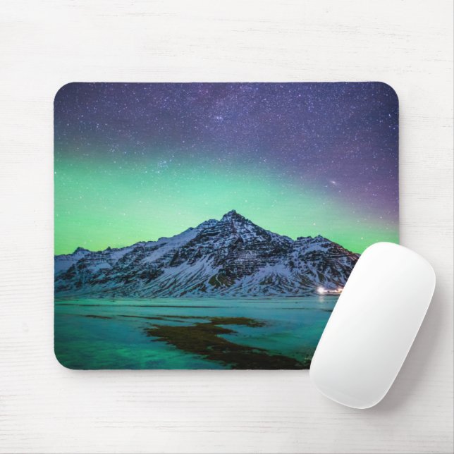 Ice & Snow | Aurora Borealis Milky Way Iceland Mouse Pad (With Mouse)