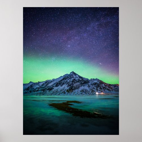 Ice  Snow  Aurora Borealis Milky Way Iceland Poster