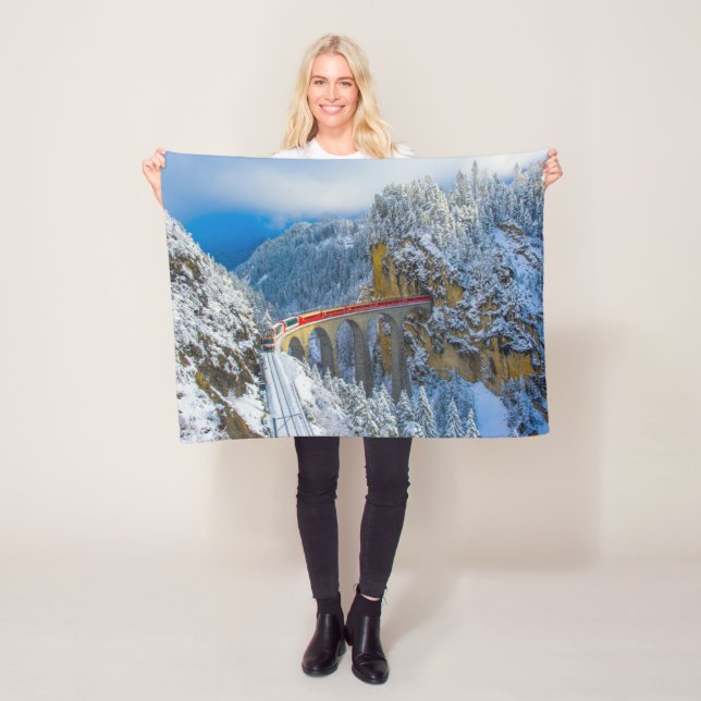 Ice & Snow | Bernina Express, Switzerland Fleece Blanket (In Situ)