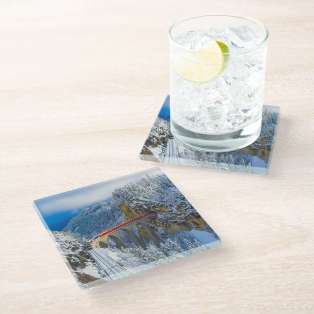 Ice & Snow | Bernina Express, Switzerland Glass Coaster (Angled)