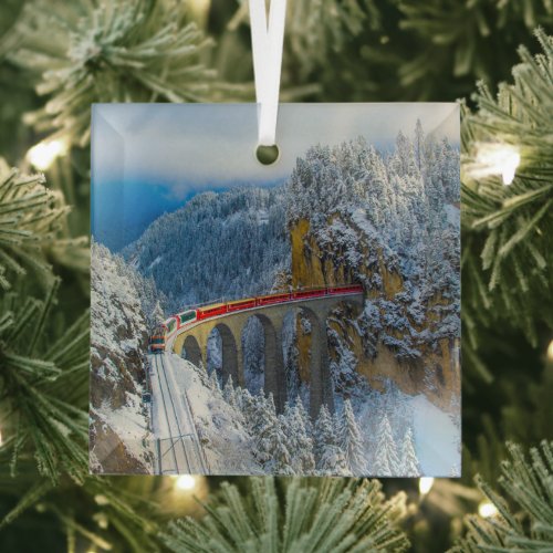 Ice  Snow  Bernina Express Switzerland Glass Ornament