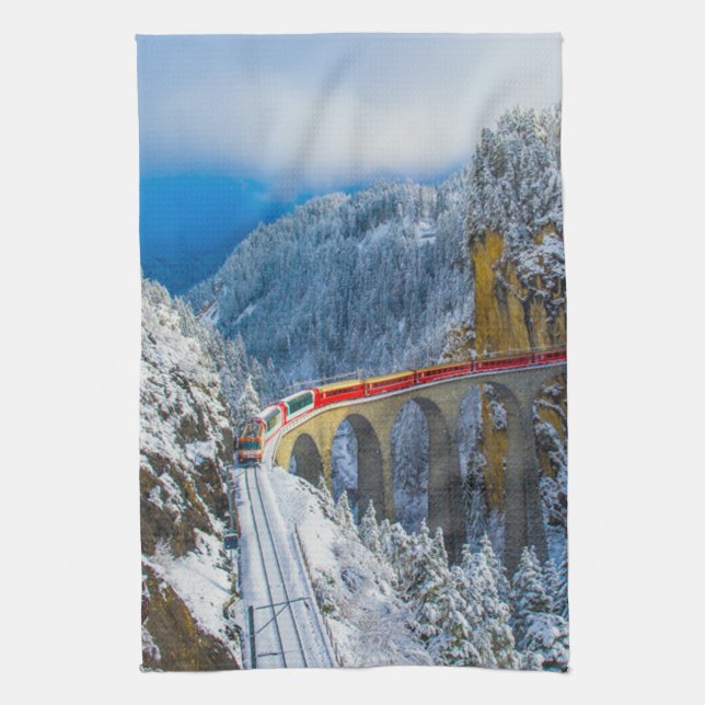 Ice & Snow | Bernina Express, Switzerland Kitchen Towel (Vertical)