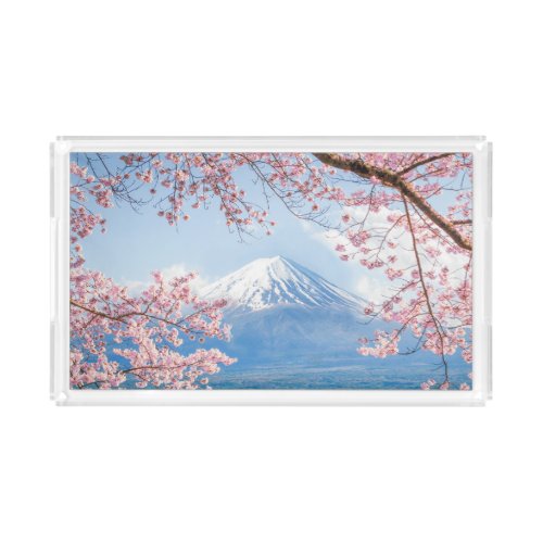 Ice  Snow  Cherry Blossoms Mt Fuji Japan Acrylic Tray