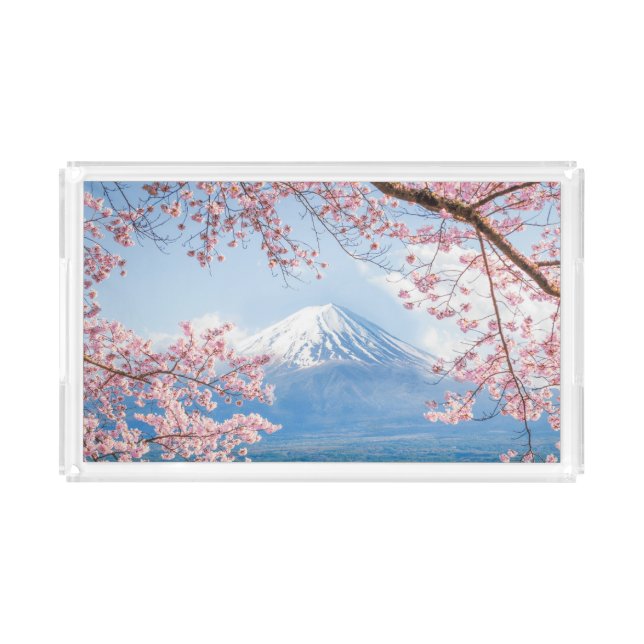Ice & Snow | Cherry Blossoms Mt. Fuji Japan Acrylic Tray (Front)