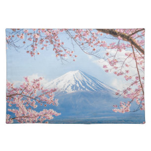 Ice & Snow Cherry Blossoms Mt. Fuji Japan Cloth Placemat