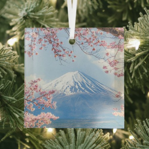 Ice  Snow  Cherry Blossoms Mt Fuji Japan Glass Ornament