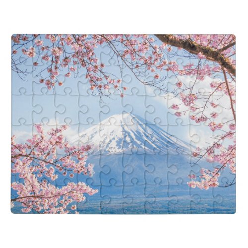Ice  Snow  Cherry Blossoms Mt Fuji Japan Jigsaw Puzzle