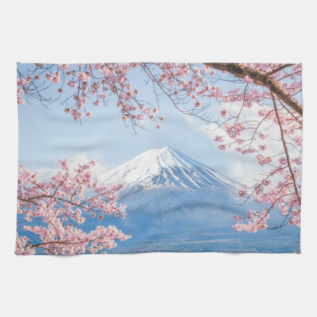 Ice & Snow | Cherry Blossoms Mt. Fuji Japan Kitchen Towel (Horizontal)
