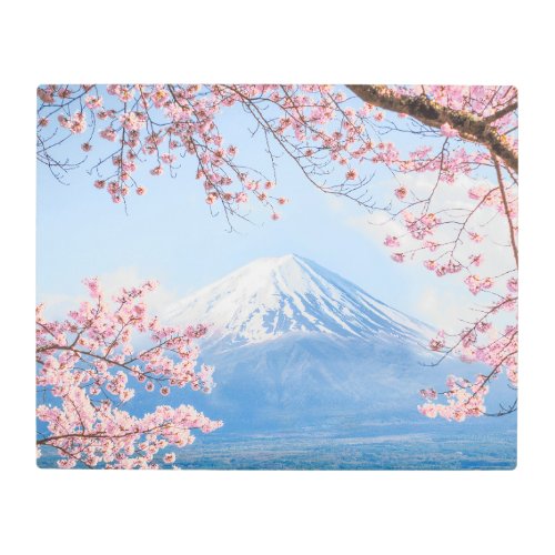 Ice  Snow  Cherry Blossoms Mt Fuji Japan Metal Print