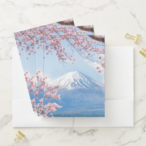 Ice  Snow  Cherry Blossoms Mt Fuji Japan Pocket Folder